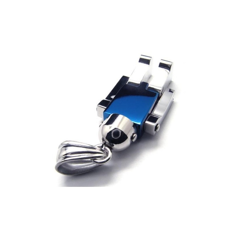 Herrhalsband Med Hänge I Blått Silver För Robotar I Rent Titan Herrhalsband Med Hänge I Blått Silver För Robotar I Rent Titan